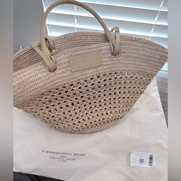 Sezane Justine Basket Bag Raffia Leather Sand - Size TU - Picture 1 of 10